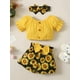 thumbnail image 5 of 3pcs Baby Infan Girl Casual Puff Sleeve Top & Floral Shorts & Headband Set Clothes, 5 of 5