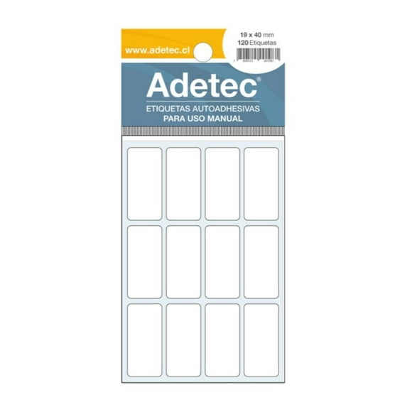 Etiqueta Manual Rectangular Blanca 19x40 mm, 6 Un