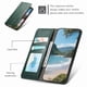 thumbnail image 3 of Funda tipo cartera para iPhone 15 Pro de piel con cierre magnético, ranuras para tarjetas y correa para la muñeca Verde, 3 of 6