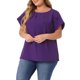 thumbnail image 4 of Agnes Orinda Blusas de Verano para Mujer Tallas Grandes de Trabajo con Mangas Cortas Plisadas Cuello Redondo Mangas de Tulipán 1X Púrpura, 4 of 6