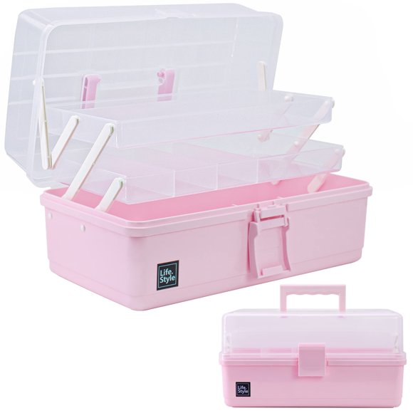 Caja de almacenamiento Creahaus 33 cm, 3 capas, rosa, con asa