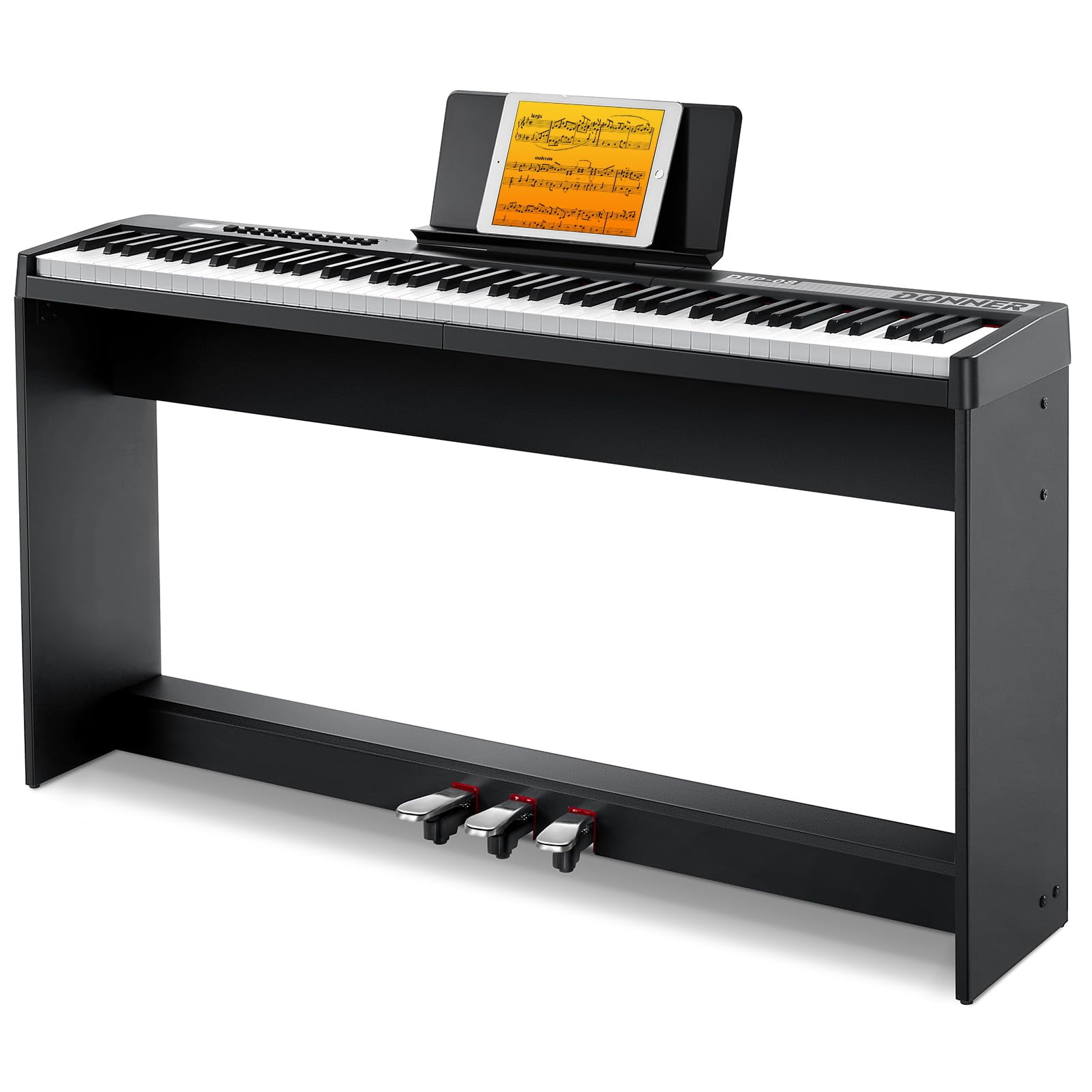 Piano Digital Donner Dep-08 De 88 Teclas Con Soporte, Pantalla Lcd Y Triple Pedal
