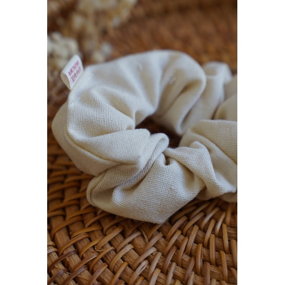 Scrunchie Beige de Algodón y Lino | Colet para Cabello | Amaru