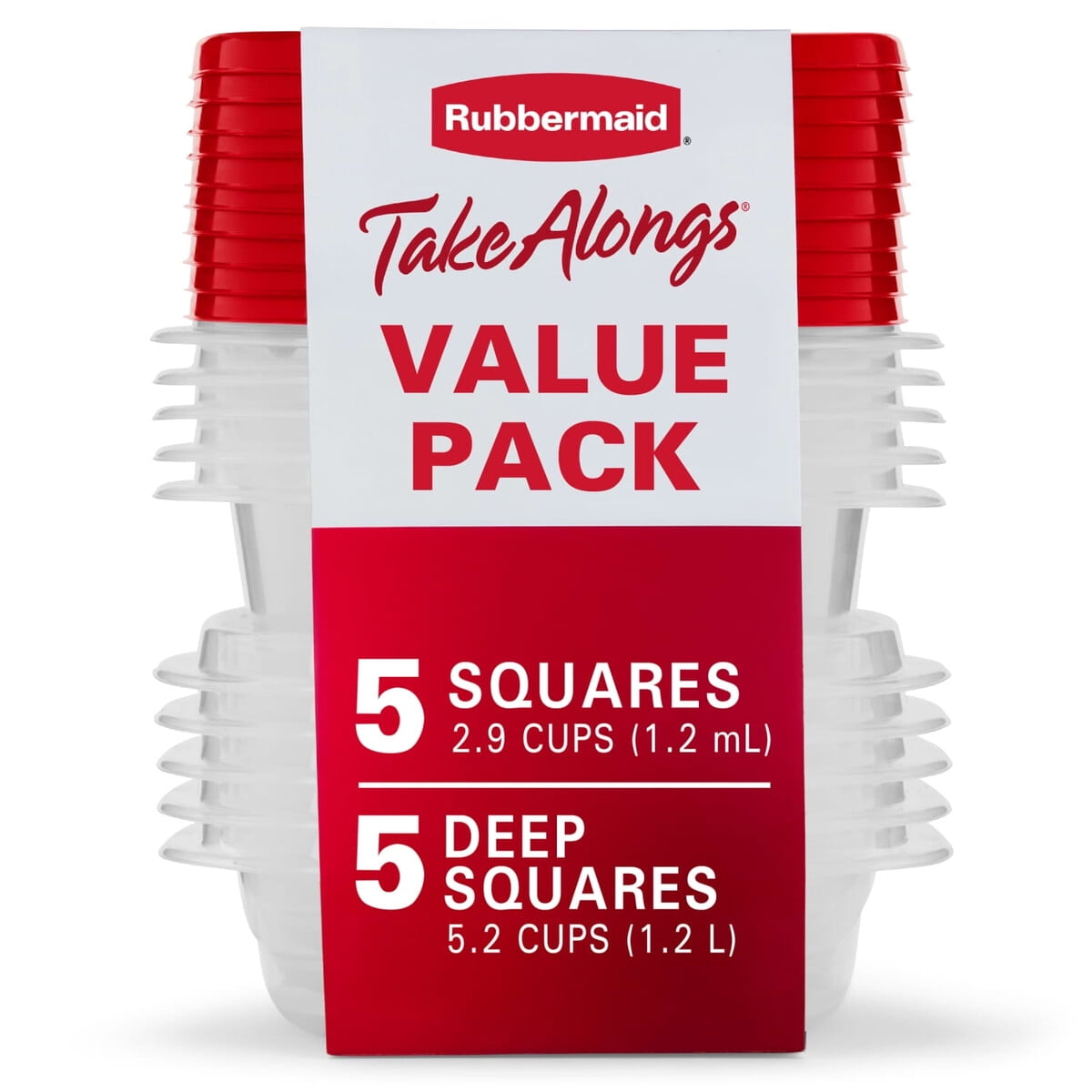 Contenedores Rubbermaid Takealongs 1.2l Rojos Pack 10