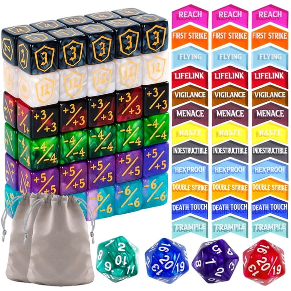 Juego de contadores de palabras clave MTG Dice con fichas de juego Life Counter x100