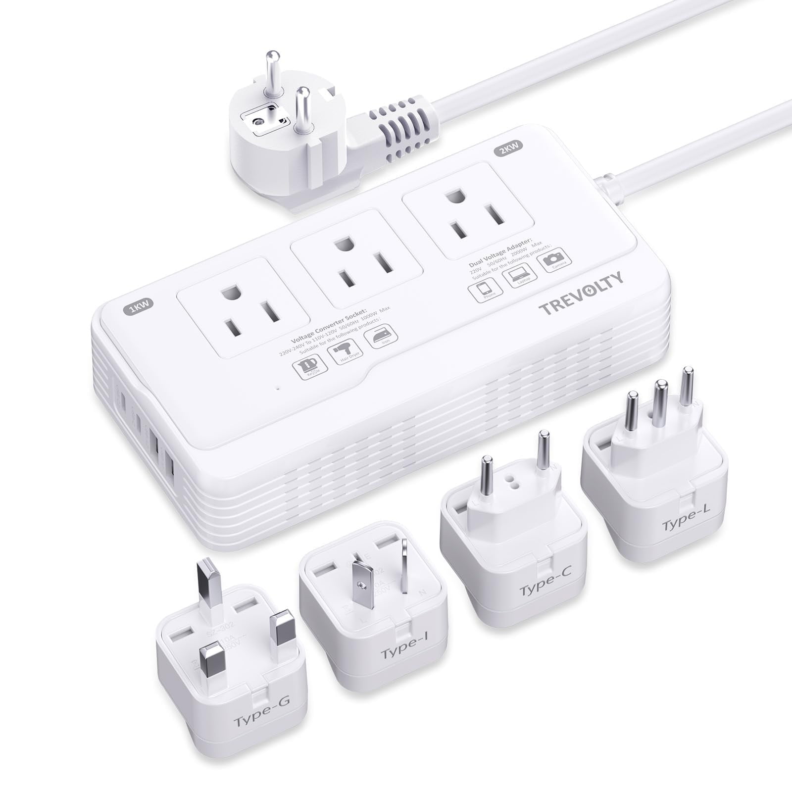 Convertidor De Voltaje Trevolty De 2000 W De Ee. Uu. A Europa Con 3 Ac Y 2 Usb