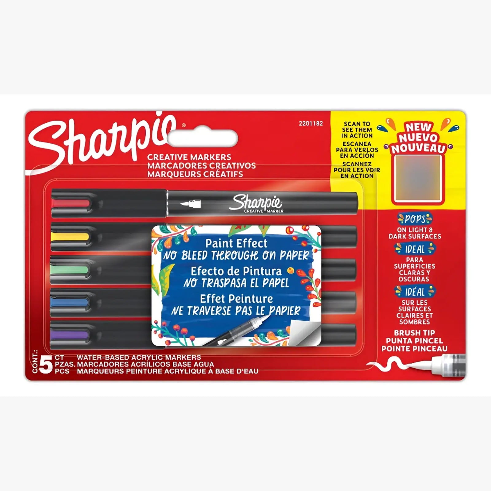 Pack 5 Marcadores Sharpie Acrílicos Punta Pincel Colores Surtidos Calidad