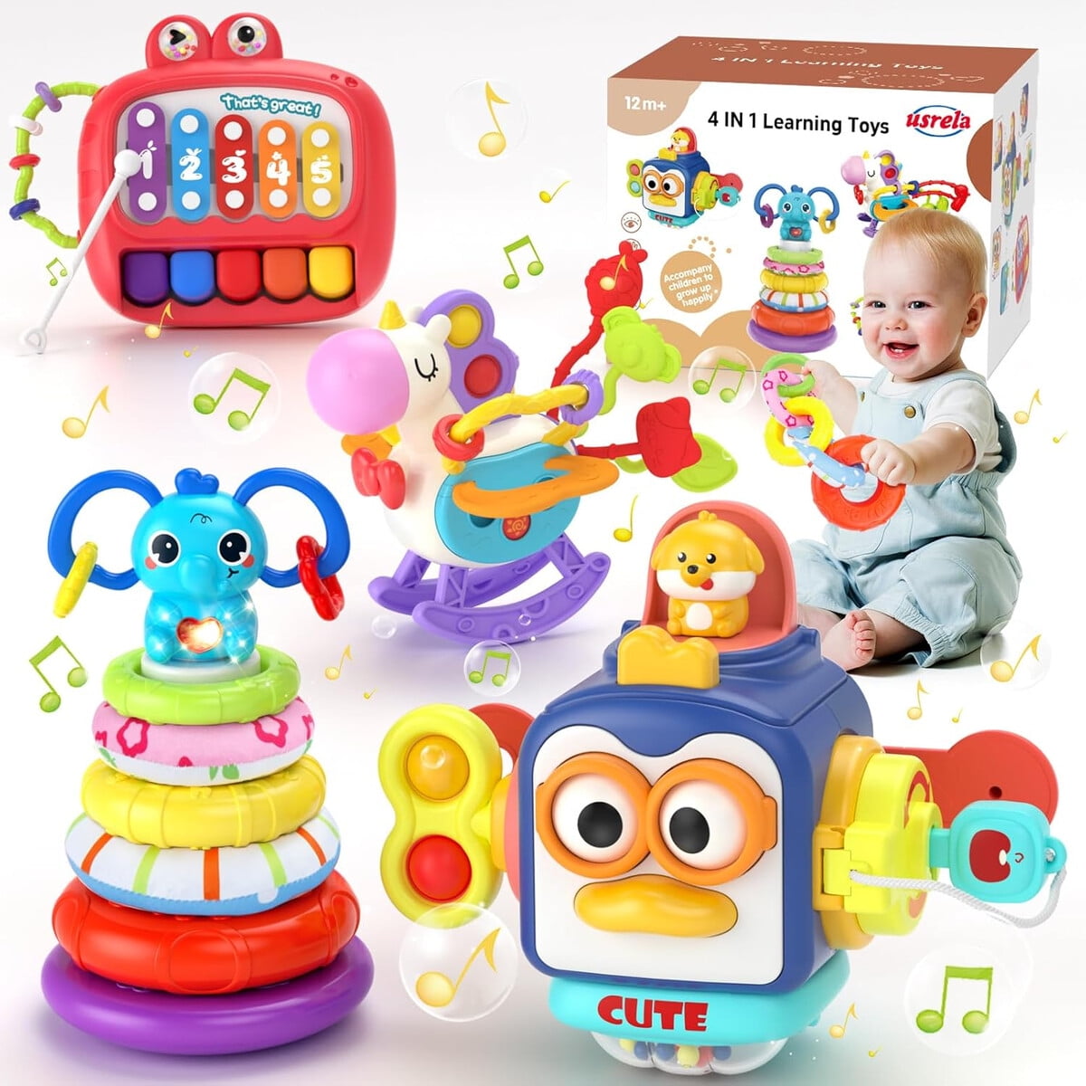 Juguete Usrela 4 En 1 Apilable Piano Cubo Didactico Beba