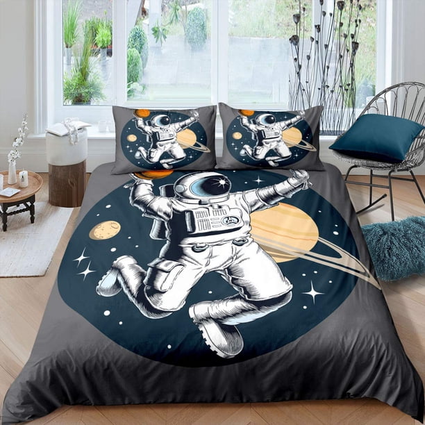 v2148 Bed Sheets Astronaut Comforter Set Full Size Pieces for Teen Girls Outer Space Bedding Comforter Set Ultra Soft Galaxy Room Decor pcs 3-Piece Bedding Set (1 Duvet Cover + 2 Pillow Shams) Bed Sh
