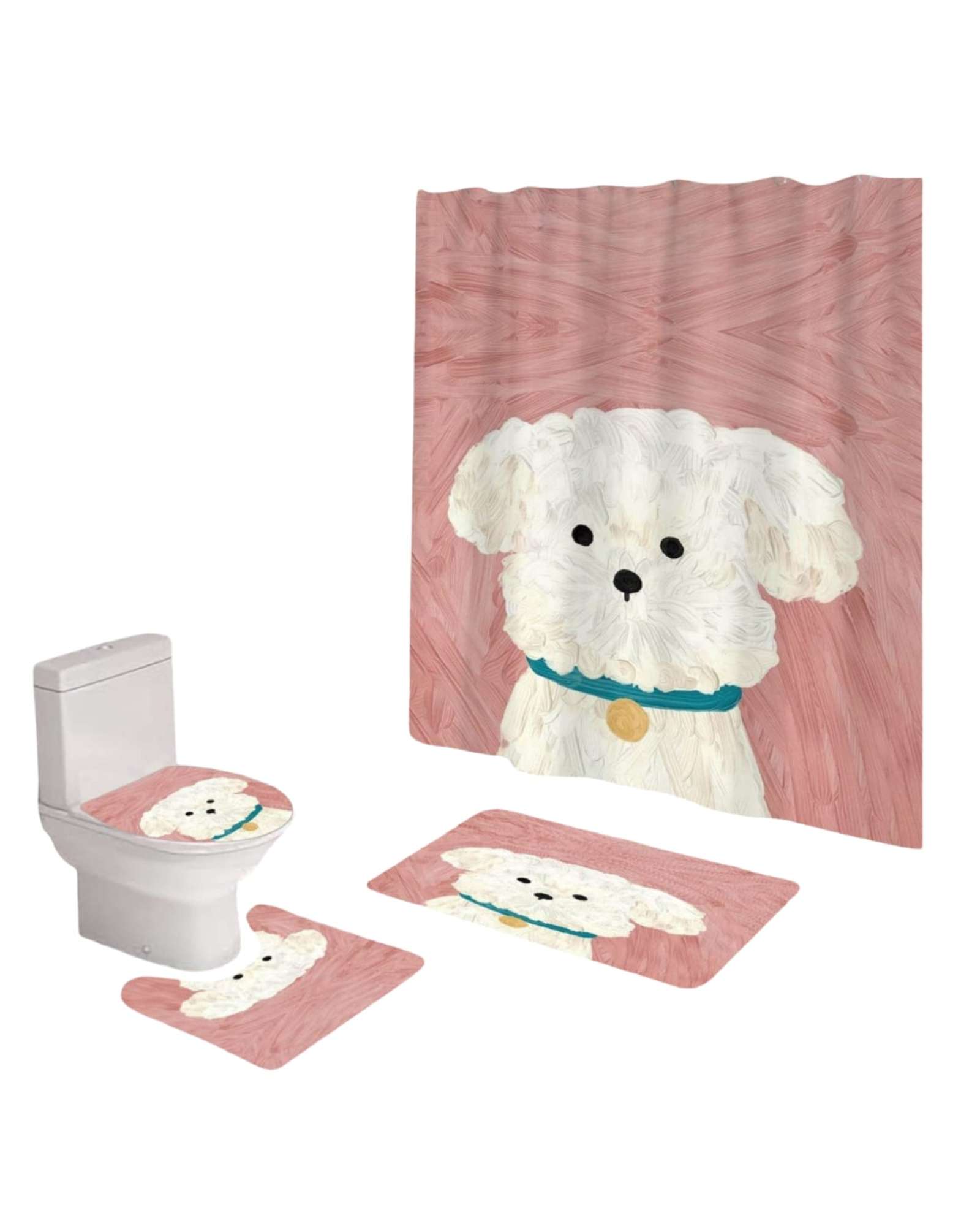 Mylhogar - Set De Baño 5 Piezas Cortina Mas Alfombras Mas Forro De Ducha