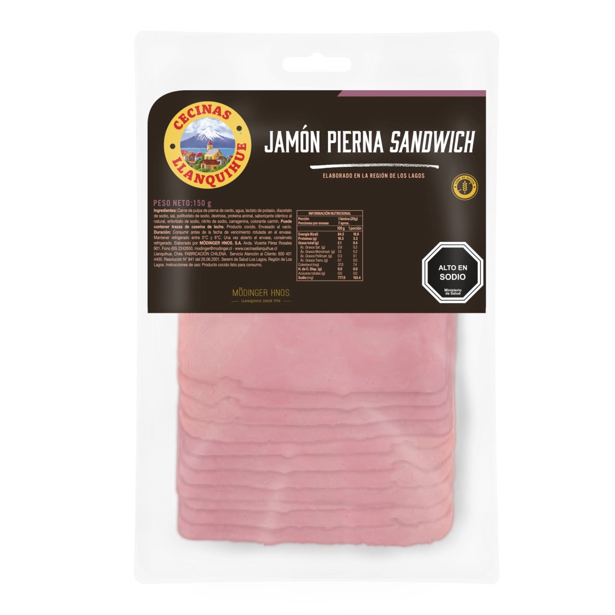 Jamón pierna sandwich lam. 150 grs. A/V caja 10 u., 150 g
