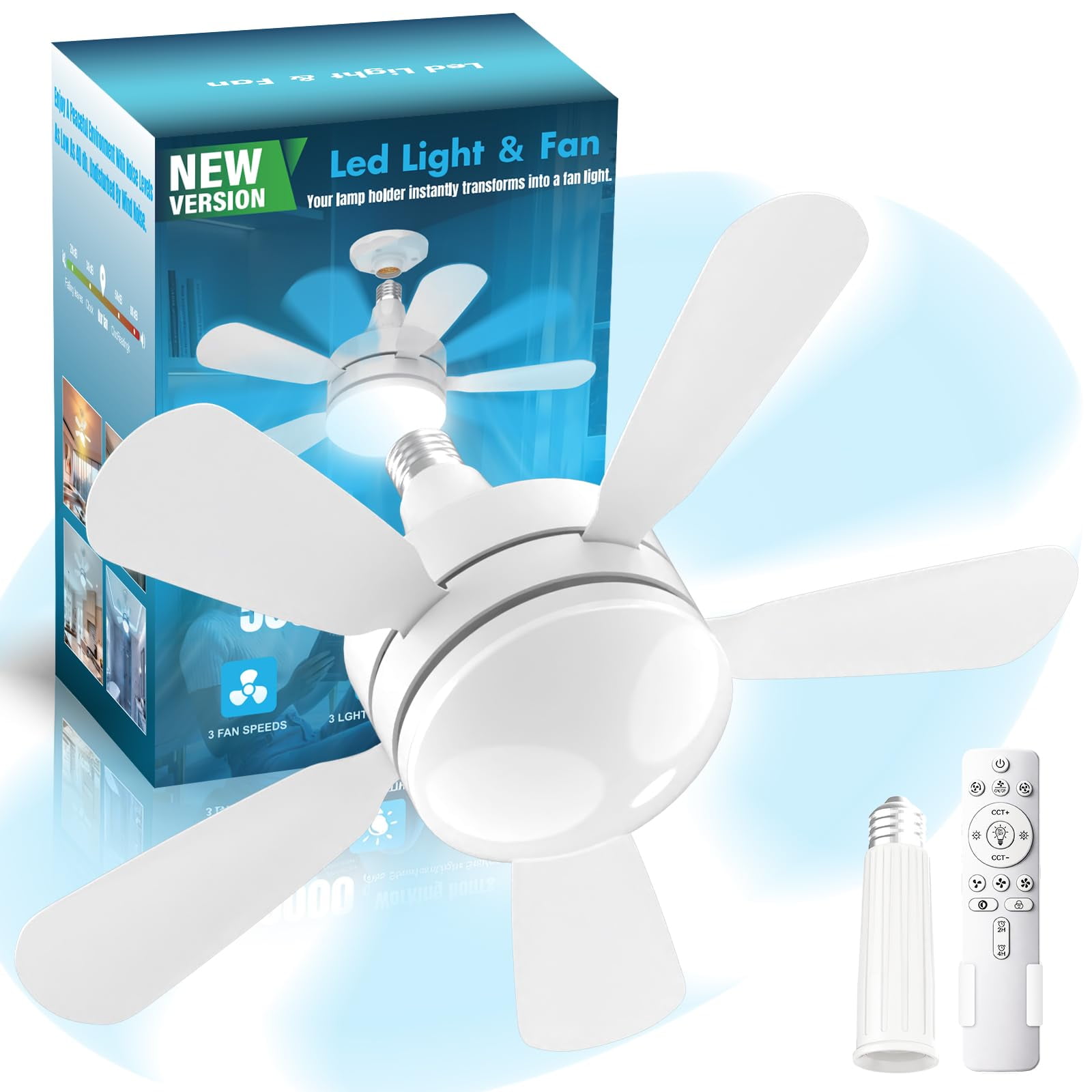 Lámpara Ventilador Wzziw De 17,7" Regulable, 3000 Lm, Con Control Remoto