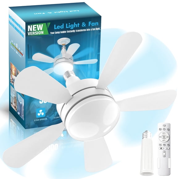 Lámpara ventilador WZZIW de 17,7" regulable, 3000 lm, con control remoto