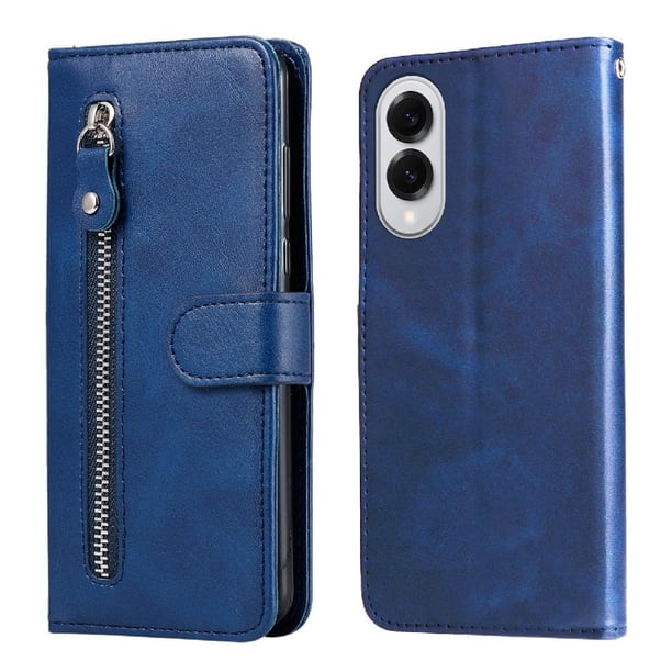 Funda tipo cartera para Samsung Galaxy S25 Edge con bolsillo con cremallera y ranuras para tarjetas – Función de soporte Azul