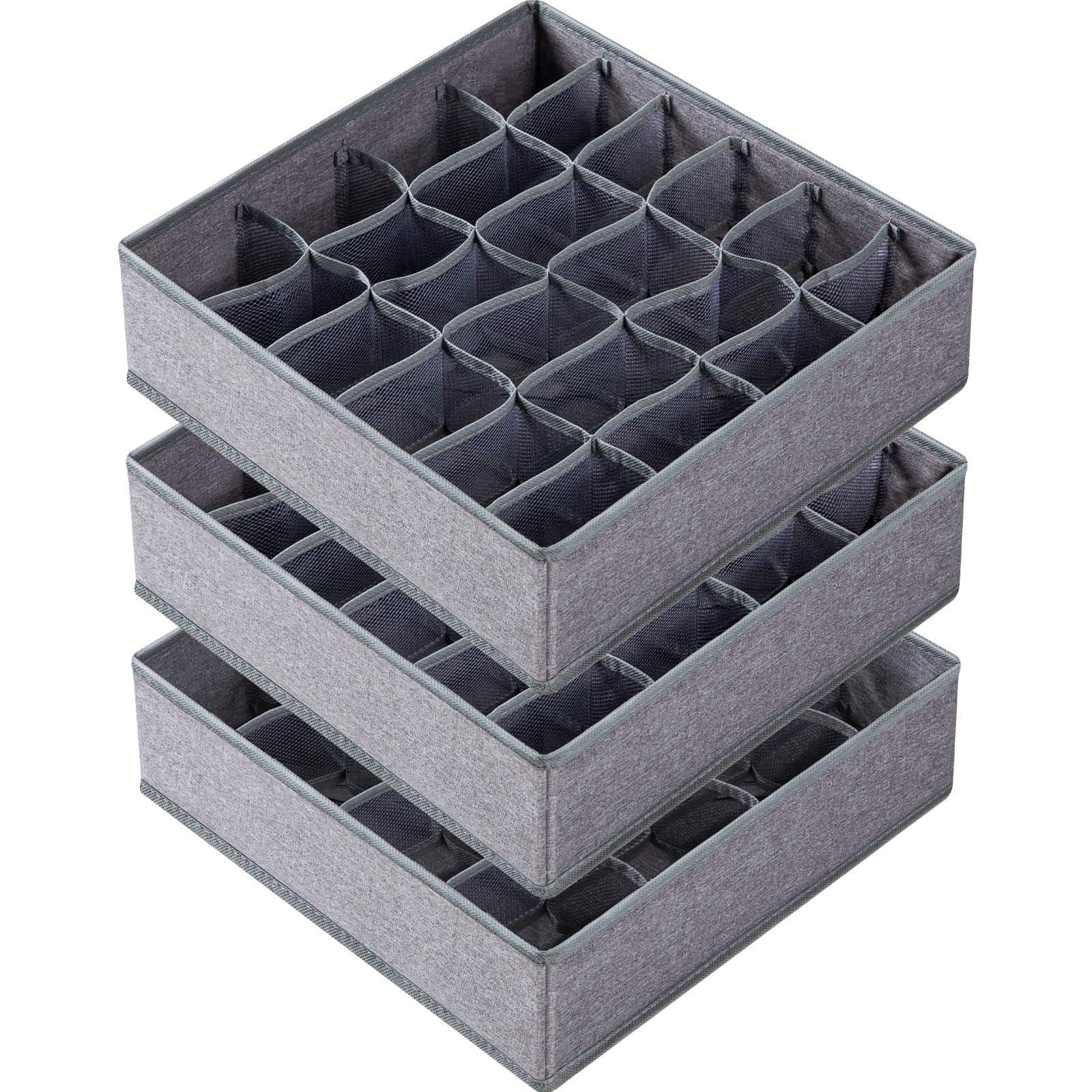 Criusia - Organizador De Almacenamiento Sock Underwear 64 Celdas Paquete De 3 Gris