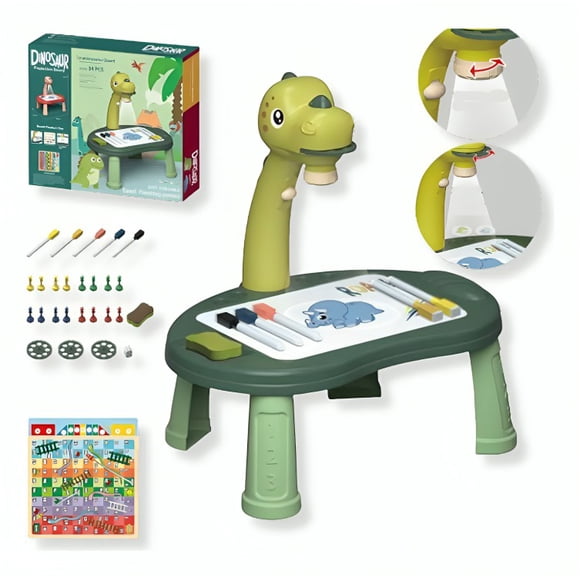 Mesa proyectora de dibujos interactiva con accesorios dinosaurio verde