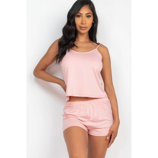CCWHOLESALESCLOTHINGS Conjunto de Blusa, Top y Shorts de Tirantes Rosa para Mujer, Talla L