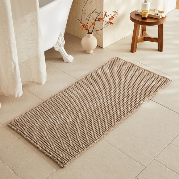 Alfombra de Baño TYUU Waffle 48x24 cm Beige Antideslizante