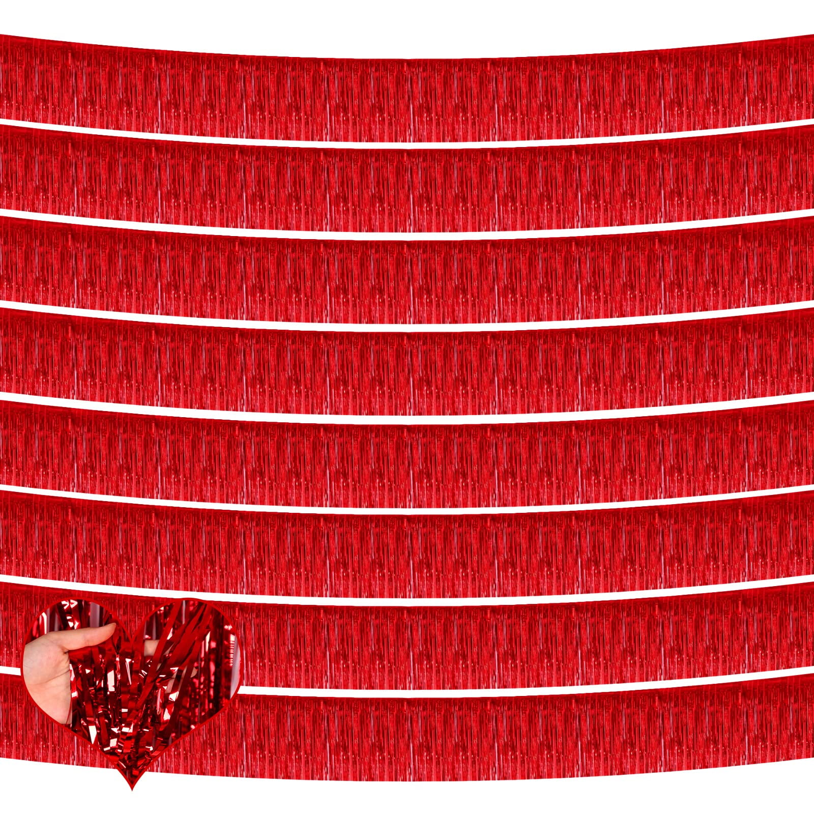 Xusx111 - Paquete De 10 Pies De Papel Rojo Franja Guirlanda Metálica Borla Bandera Pared Colgando Tintel Streamers Fondo Para Desfile Flotantes, Soltera, Boda, Cumpleaños, Halloween, Decoraciones De F
