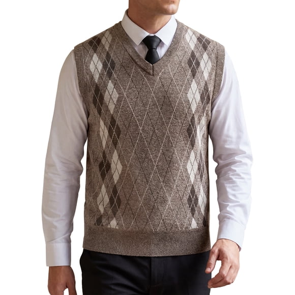 INSPIRE CHIC Chaleco de Punto Clásico sin Mangas para Hombre con Cuello en V y Diseño de Rombos S Marrón