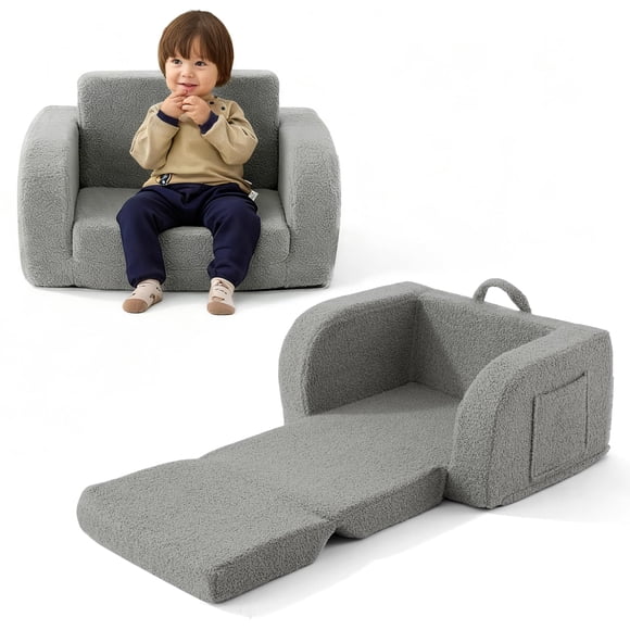 Sofá para niños pequeños MuameLop 2 en 1, cómodo de 1 a 3 años, gris con reposabrazos