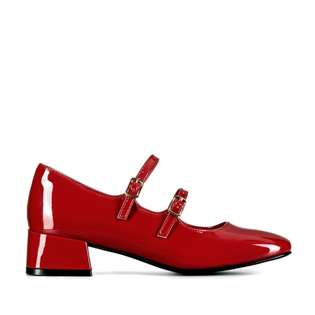Zapatos Mary Jane Charol Burdeo Taco Mujer Weide YL66