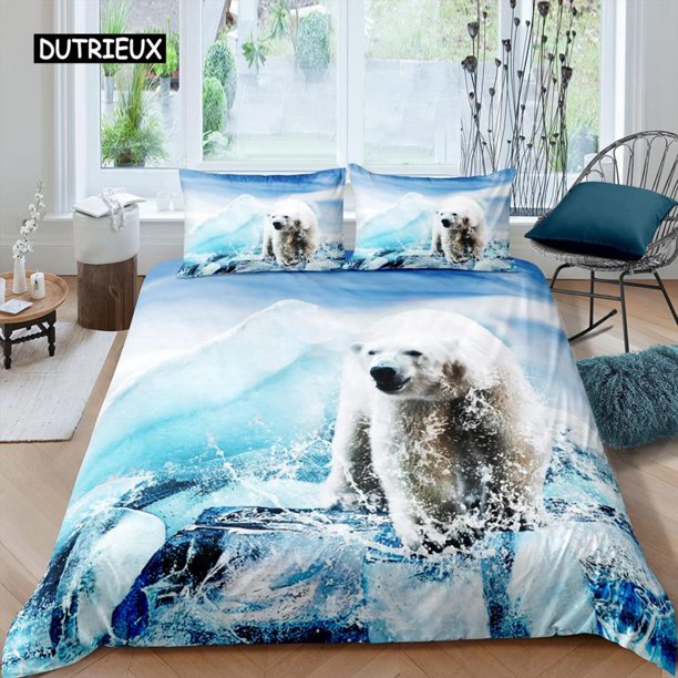x2049 Bed SheetsPolar Bear Duvet Cover Set Size Polar Bear Bedding Set Animal Pattern Bear Printed Comforter Cover for Adult Teens Kids 3-Piece Bedding Set (1 Duvet Cover + 2 Pillow Shams) nj2049