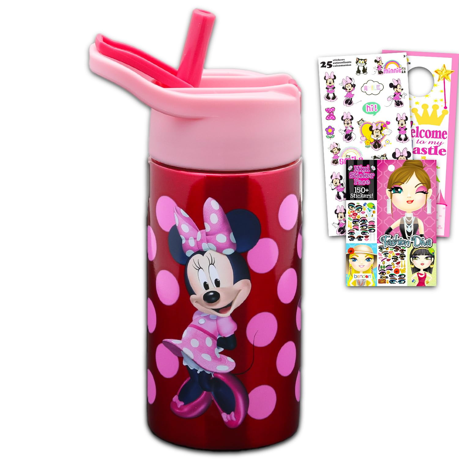 Botella De Agua Disney Minnie Mouse De Acero Inoxidable De 400 Ml Para Niñas
