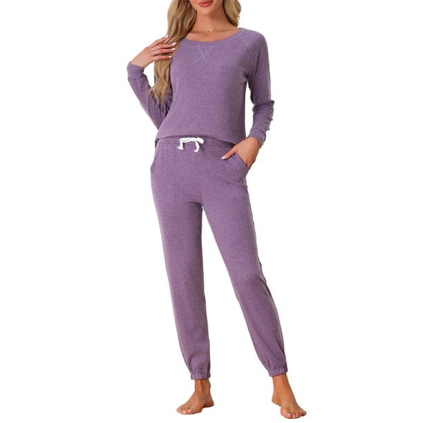 Conjunto de Salón para Mujeres INSPIRE CHIC Sudadera de Manga Larga con Cuello Redondo y Pantalones Jogger con Cintura Elástica Conjunto de 2 Piezas 2XL Púrpura