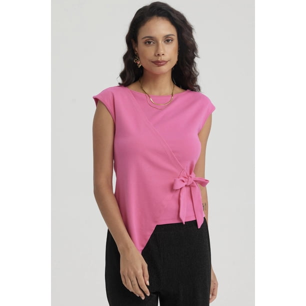 Polera Mujer Con Bote Escote Cruz Fucsia