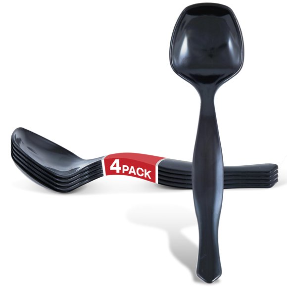 Juego de 4 Cucharas Grandes de Plástico Negro para Servir – Stock Your Home