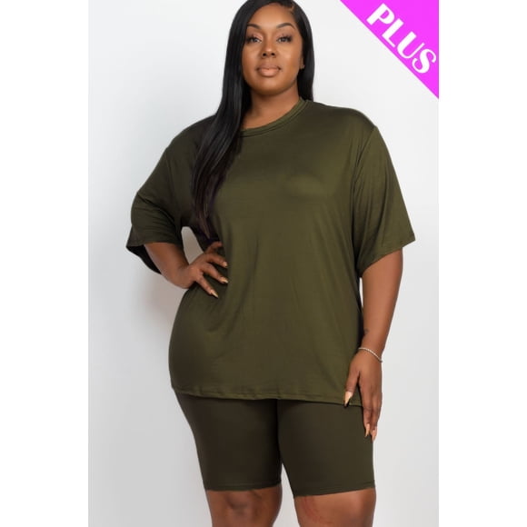 Conjunto De Top Holgado Y Shorts De Ciclista De Talla Grande