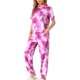 thumbnail image 4 of INSPIRE CHIC Conjunto de Pijama de Mujer con Diseño Tie Dye, Mezcla de Algodón Suave, Manga Corta, Ropa de Estar con Bolsillos L Rosa, 4 of 6