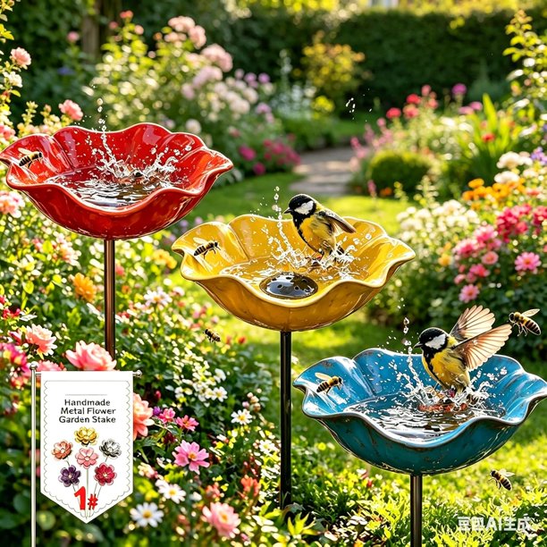 Estacas jardín flor metal hechas mano 5 uds estación riego abejas diseño floral jardín