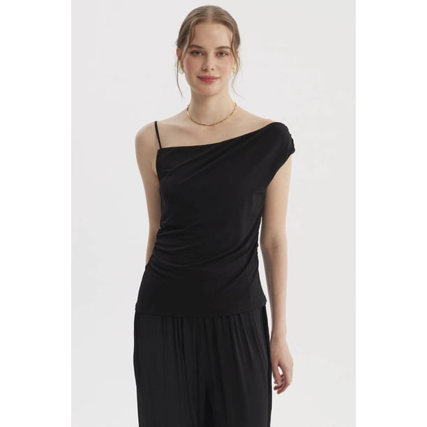Polera Mujer Pabilo Escote Asimétrico Negro