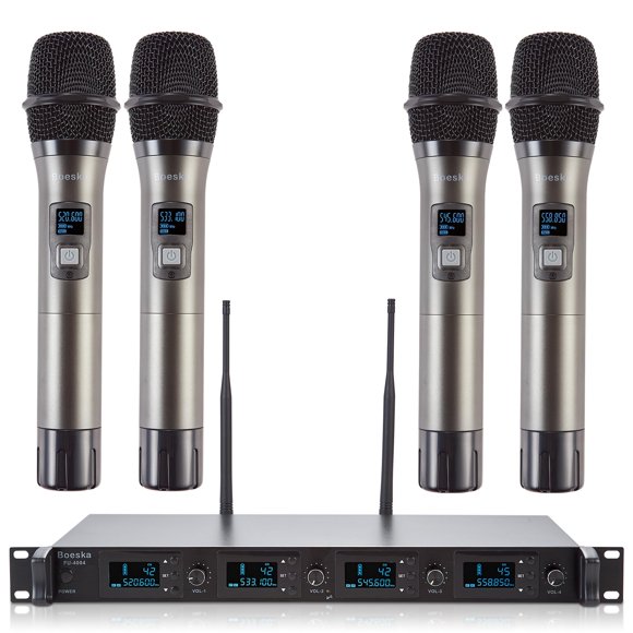 Sistema de Micrófonos Boeska UHF Inalámbrico de 4 Canales y 4 Micrófonos