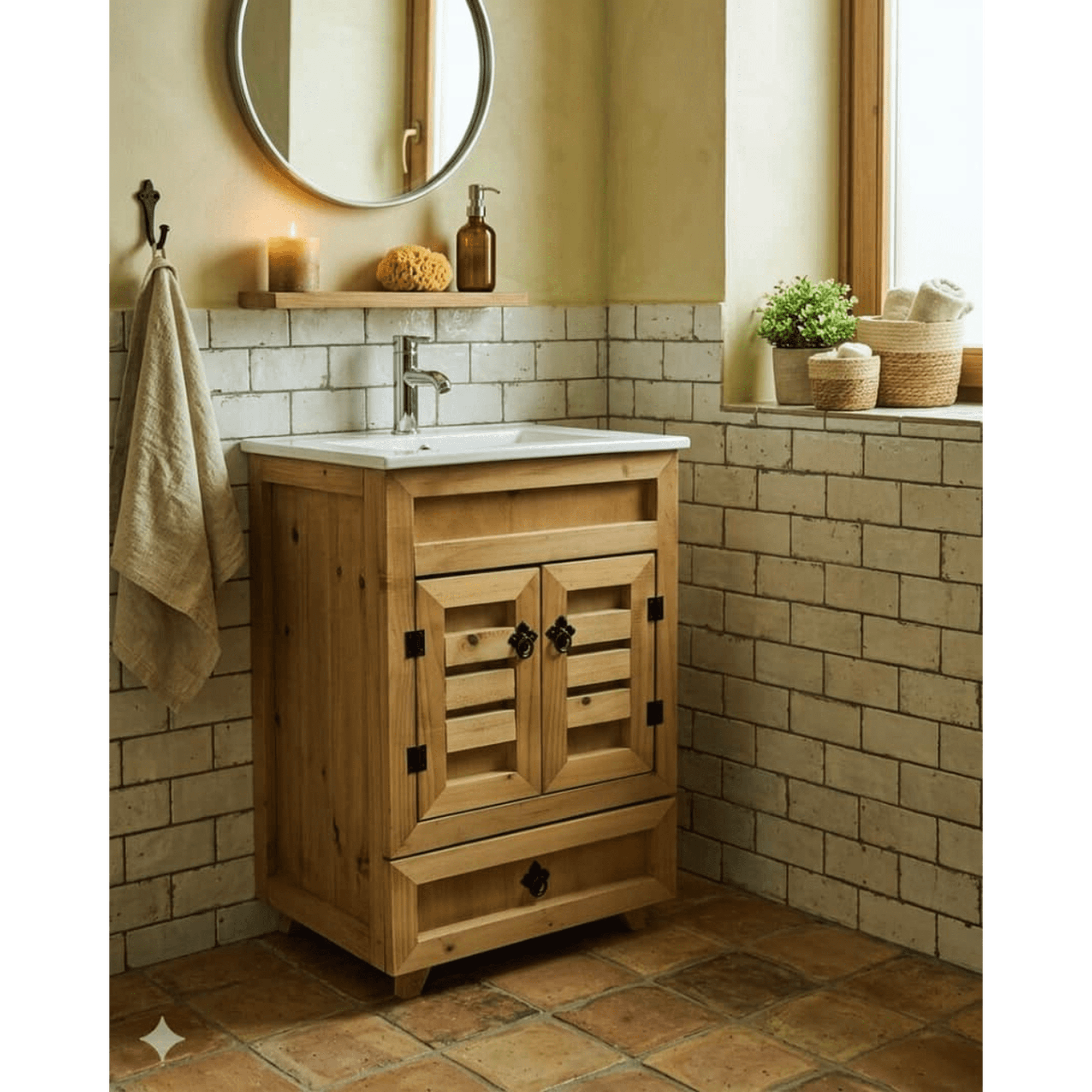 Modern Space - Mueble Vanitorio 50x40 Cm Rustico Con Lavamanos Y Grifería ¡listo Para Instalar!