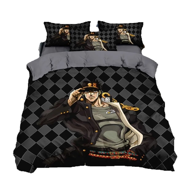 Anime JoJo Bizarre Bedding Set,Adventure Jotaro Kujo Bedding Set,JoJo Duvet Cover Pillowcase Bed Kids Adult Bed Sheets