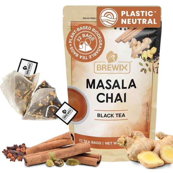 Té negro Masala Chai BREWIX, 22 bolsitas piramidales