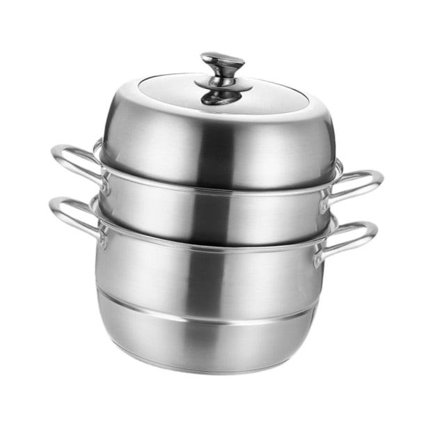 Olla de de acero inoxidable con tapa, olla con asa, vaporera para alimentos, vaporera para arroz, para cocinar carne, mariscos, fideos, huevos 26 cm