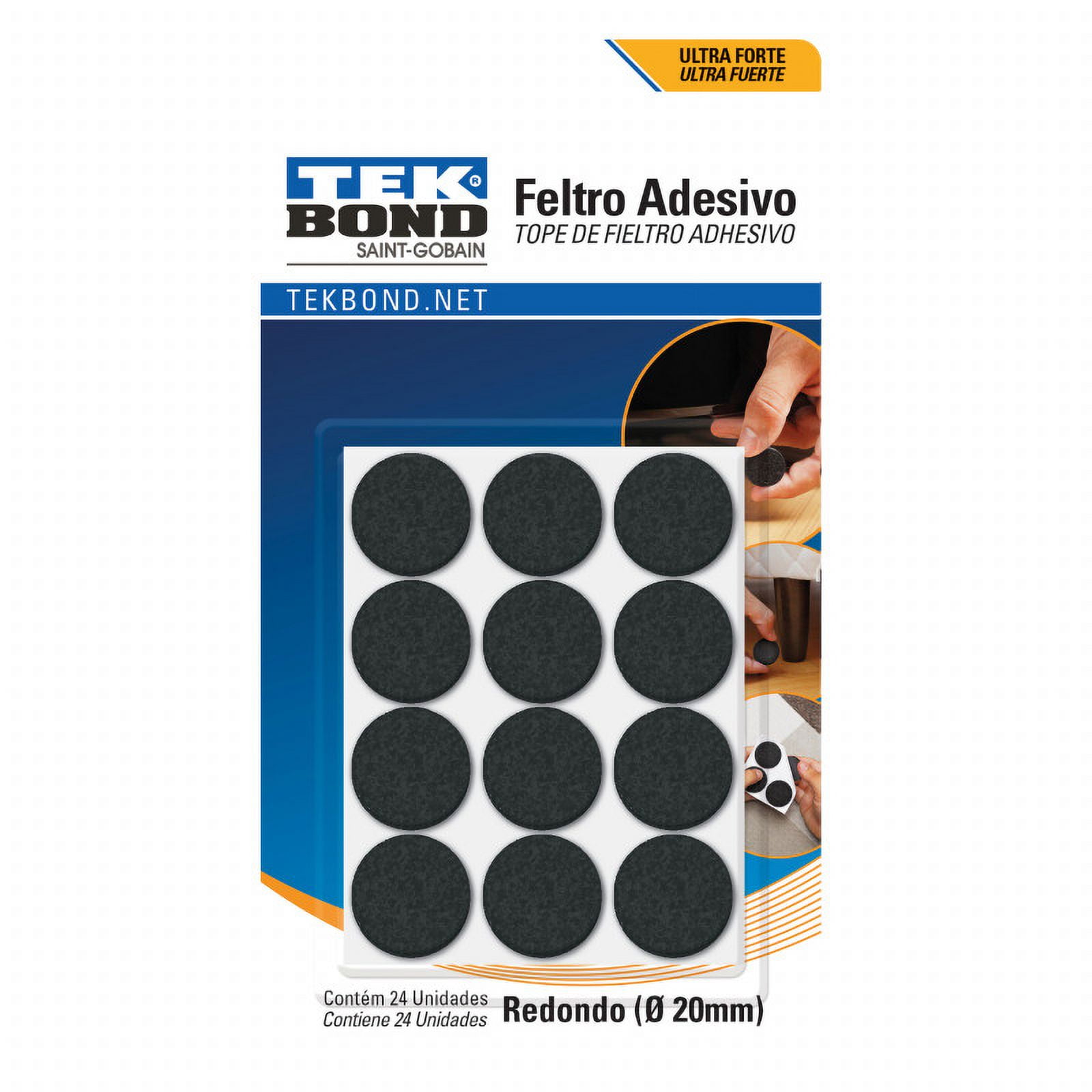 Fieltros Adhesivos Redondo 20Mm Negro 24Un. - Tekbond