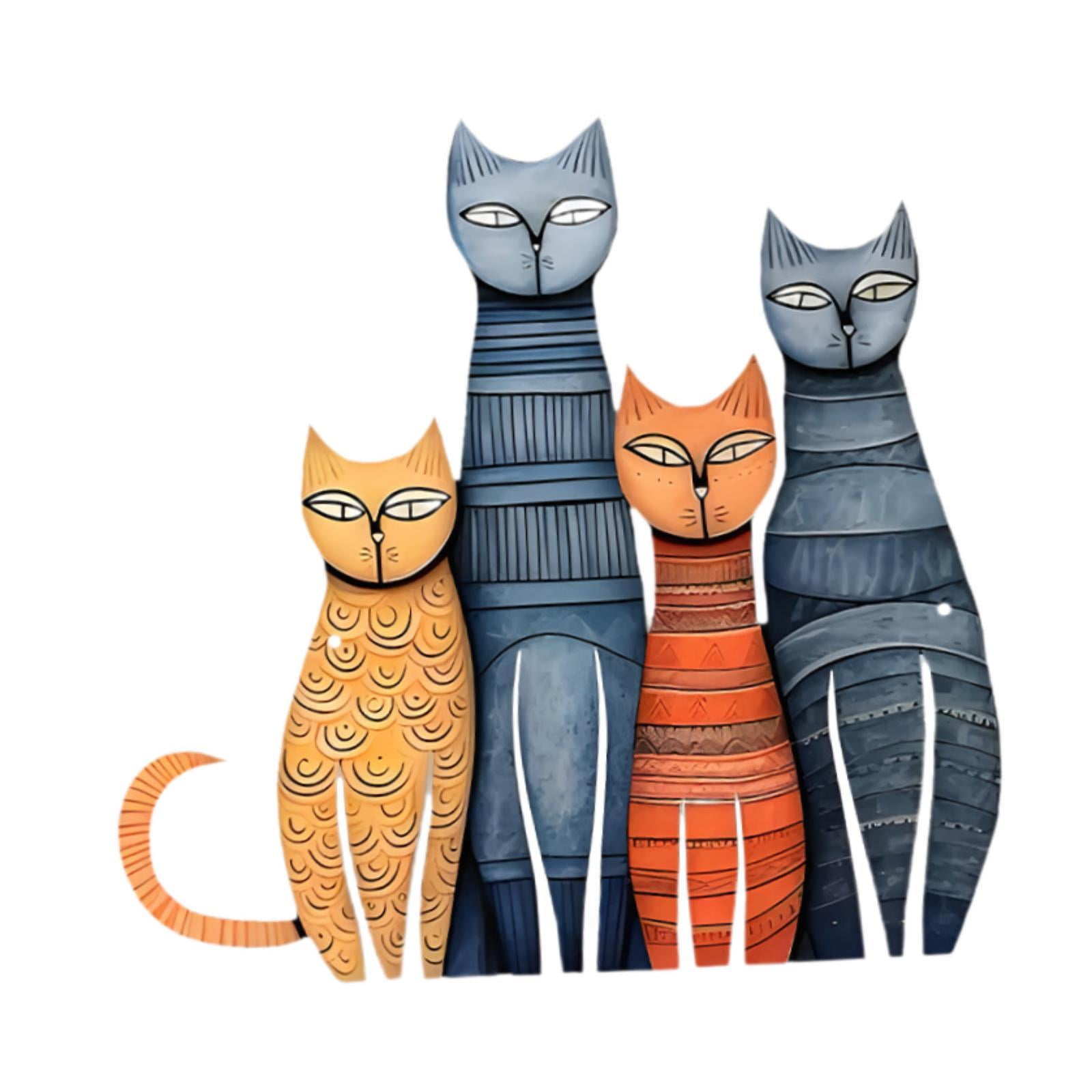 Bothyi - 4 Adornos De Pared De Gato En 2d, Bonitos Adornos De Metal De Hierro Para Cocina Interior Y Exterior.
