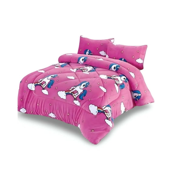 Cobertor De Invierno Diseño Unicornio Con Arcoiris Plush Con Chiporro Plaza Y Media S42