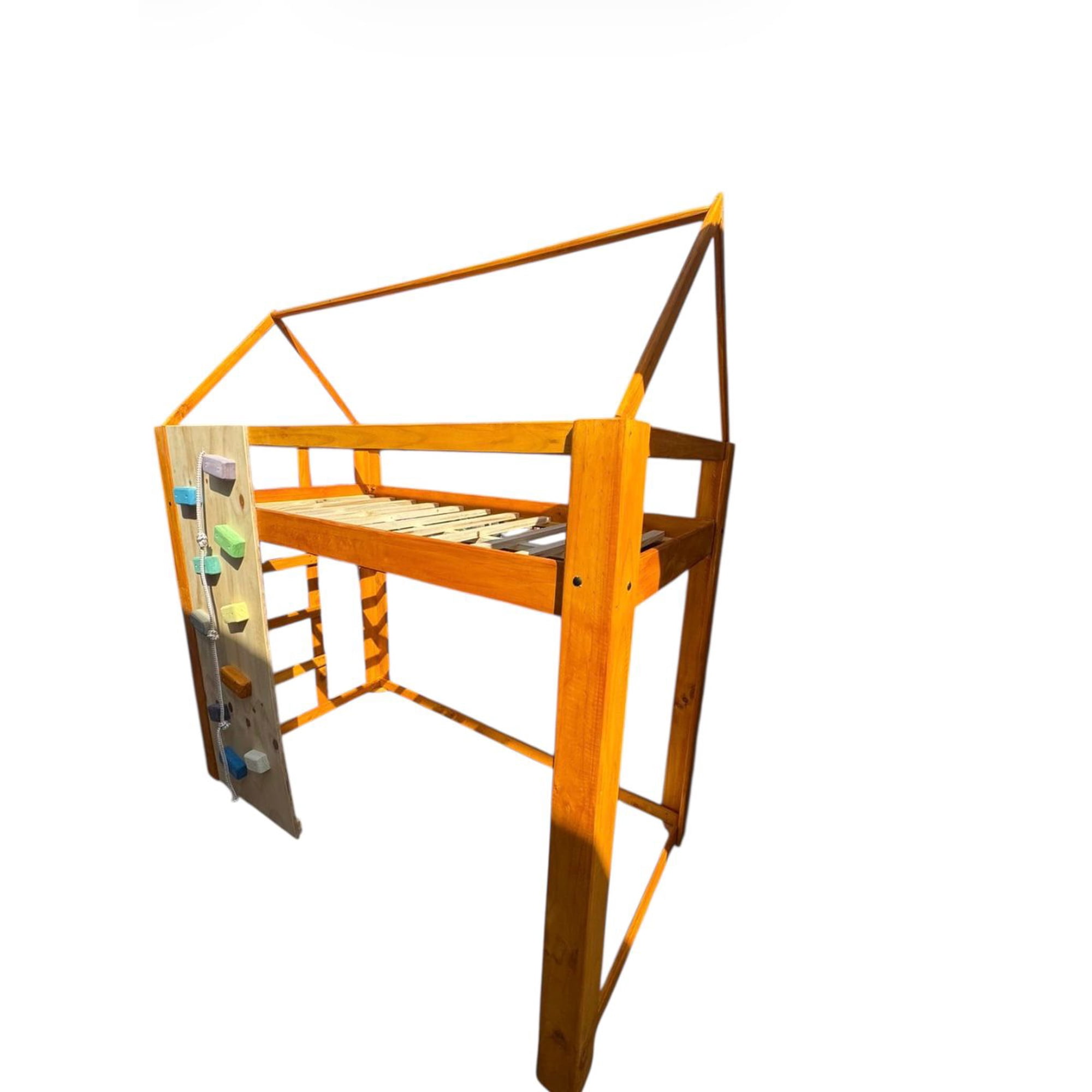 Myr - Cama Alta Con Muro De Escalar Y Casita 1 Plaza(long)