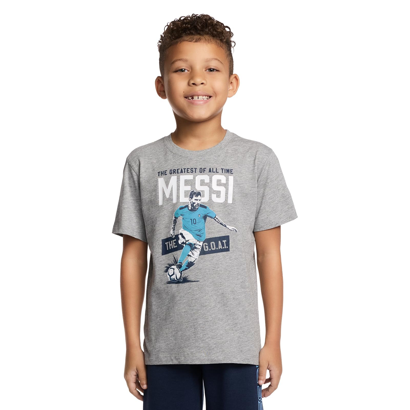Messi - Camiseta Para Niño Corte Slim Fit Manga Corta Gris Jaspeado