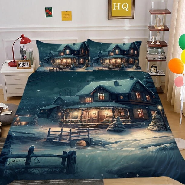 Christmas Tree Gifts Santa Claus Quilt Duvet Cover Set Kids Double3-Piece Bedding Set
