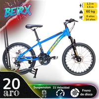 Vipnetwork - Bicicleta Aro 20 Beirx Azul Con Freno Disco Y 21 Velocidades