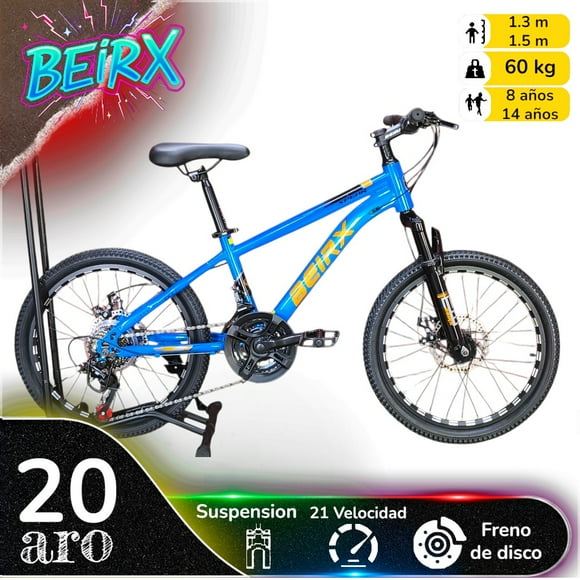 Bicicleta Aro 20 Beirx Azul Con Freno Disco Y 21 Velocidades