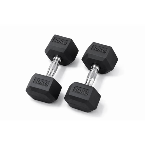 Set 2 Mancuernas Hexagonales Fijas de Goma 10 kg Negra– Entrenamiento Funcional y de Fuerza