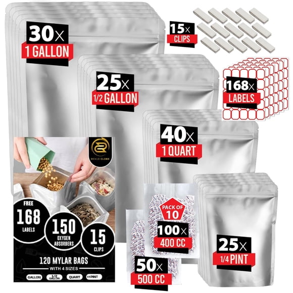 Bolsas Mylar de 120 piezas con 150 absorbentes de oxígeno para almacenamiento de alimentos